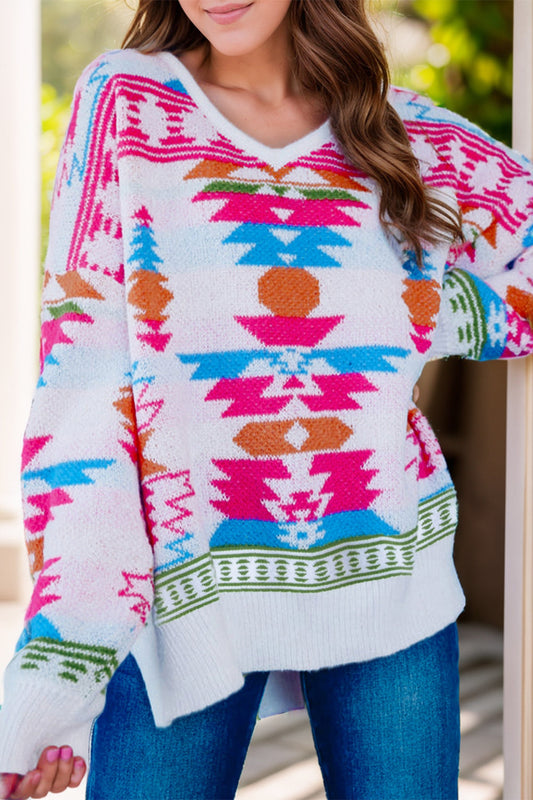 Monique® | Long-sleeved sweater with a geometric V-neck