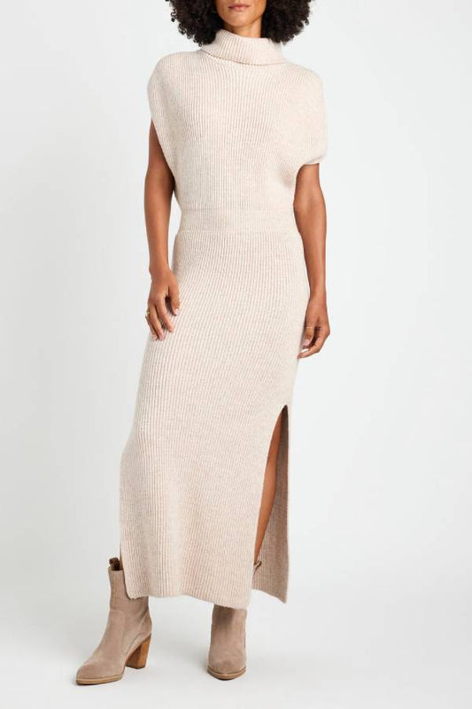Jasmine® | Book Club knit sweater midi dress with turtleneck, cap sleeves and slit