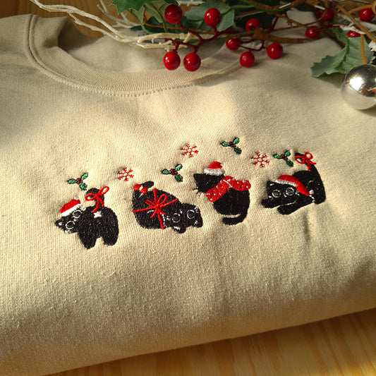 Comstylish Women's Christmas Cat Print Casual Sweatshirt