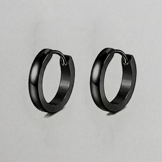 Black Stainless Steel Huggie Hoop Earrings