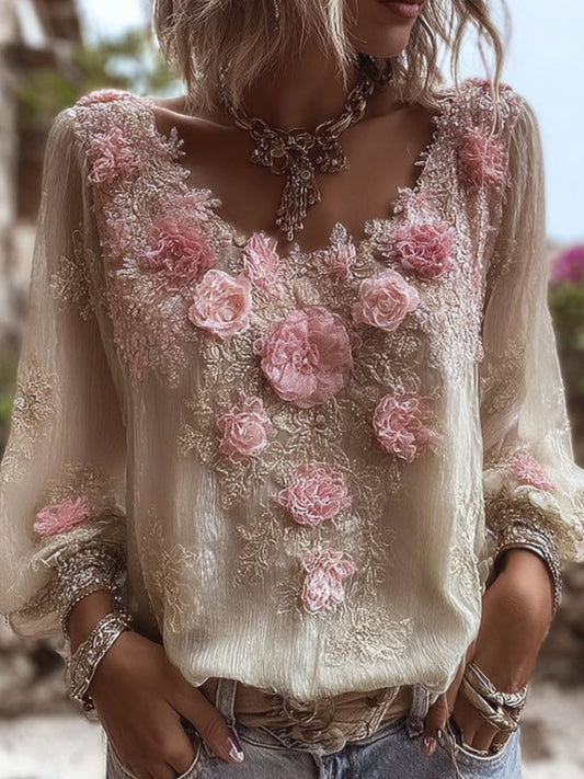 Bohemian Heavy-duty Embroidery Vintage Casual Round-neck Top artswardrobe
