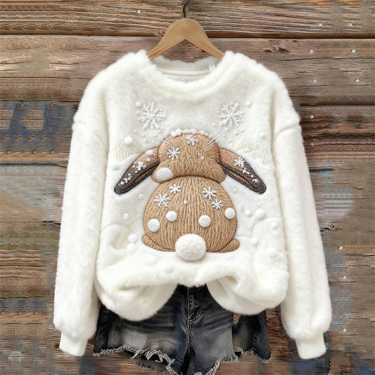 Lovely Bunny Back View Embroidered Cozy Plush Sweatshirt artswardrobe