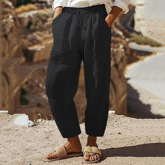 Vintage Pockets Pocket Linen Blend Drawstring Casual Pants artswardrobe