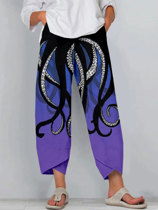 Comstylish Octopus Tentacles Gradient Art Cropped Casual Pants