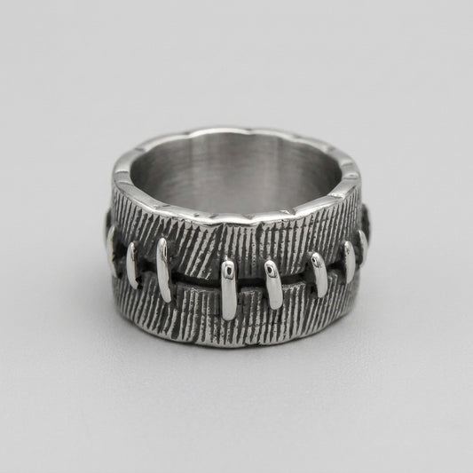 Stitched Wound Texture Wide Band Ring