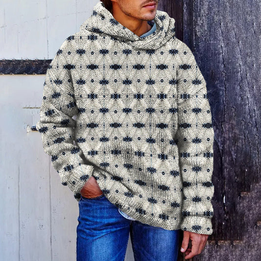 Vintage Men'S Cross Jacquard Knit Hooded Sweater artswardrobe