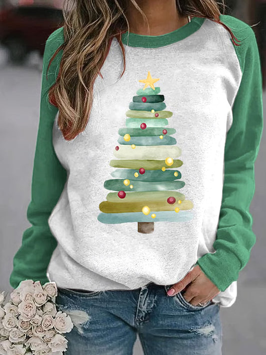 Comstylish Women's Watercolor Tree Print Sweatshirt