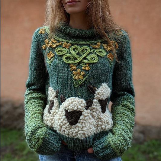 Fuzzy Sheep Floral Vintage Celtic Cozy Knit Sweater artswardrobe