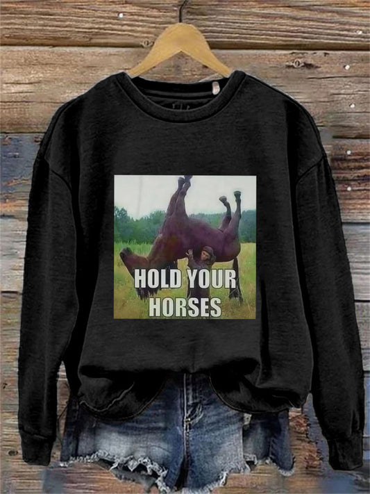 Comstylish Women's Hold Your Horses Embroidery Printed Sweashirt