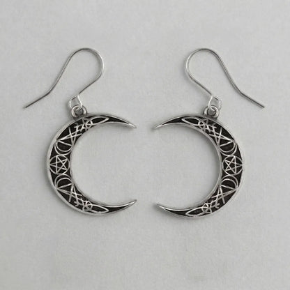 Pagan Crescent Moon Pentagram Earrings