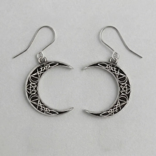 Pagan Crescent Moon Pentagram Earrings