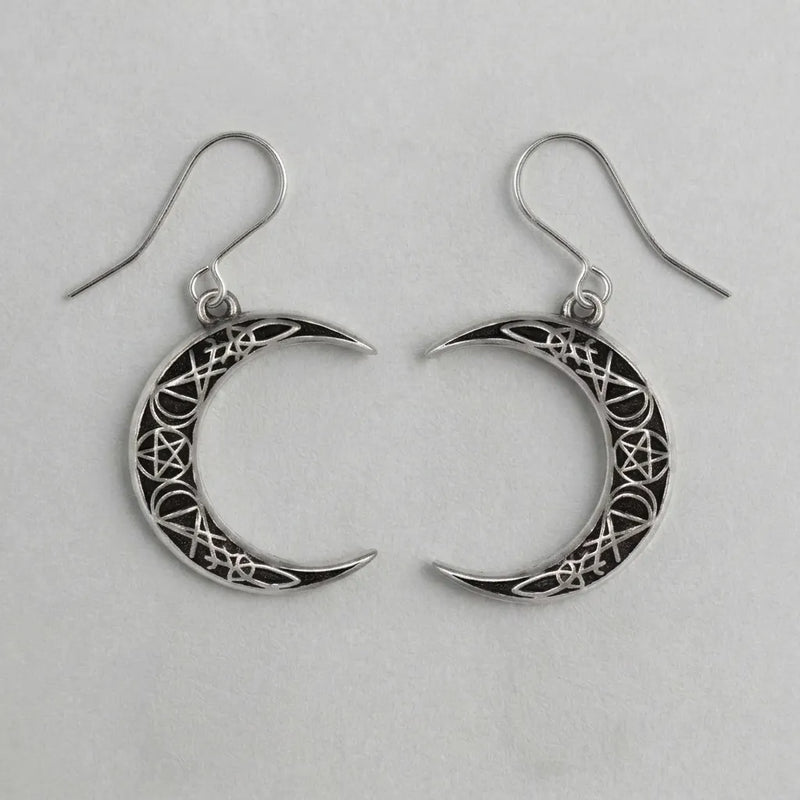 Pagan Crescent Moon Pentagram Earrings