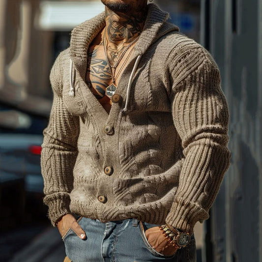 Men's Fairman Island Vintage Jacquard Art Hooded Cardigan elevenforest