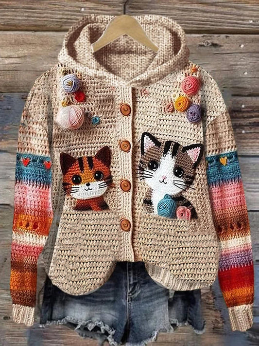 Comstylish Women's Christmas Cute Pet Cat Printed Hoodie