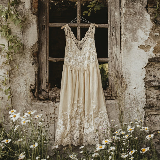 Vintage Floral Lace Art Linen Tank Dress artswardrobe
