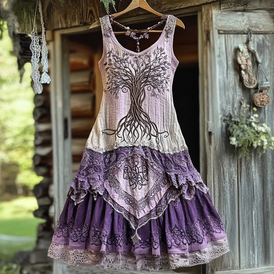 Vintage Life Of Tree Tribal Lace Patchwork Art Comfy Tank Dress artswardrobe