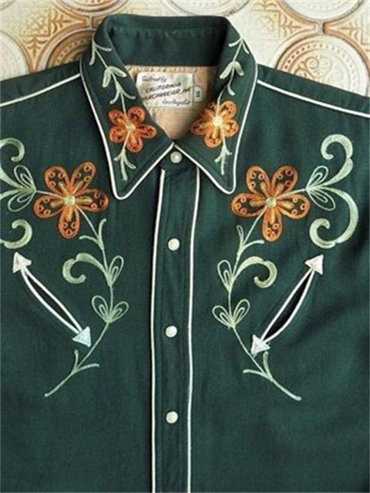 Comstylish Vintage Western Floral Embroidered Blouse