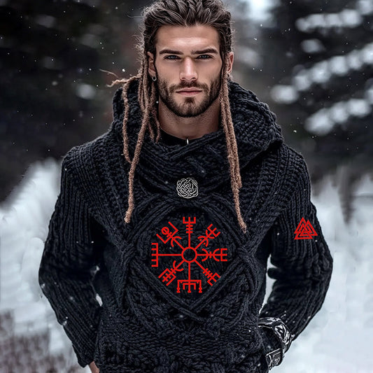 Men's Viking Tribe Celtic Jacquard Comfort Basic Hooded Sweater elevenforest