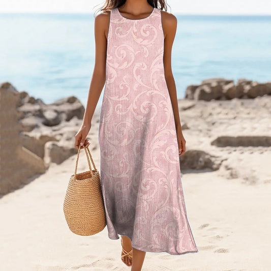 Women's Vintage Floral Art Cozy Linen Dress artswardrobe