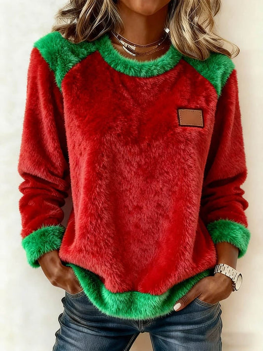 Women's Crew Neck Color Block Sweatshirt 