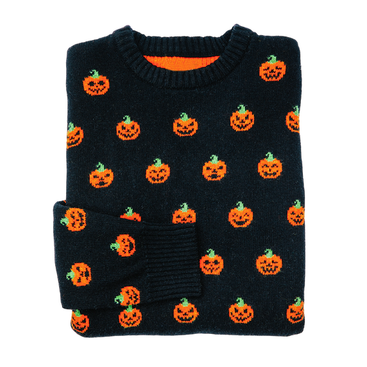Halloween Pumpkin Print Knitted Pullover Sweater artswardrobe