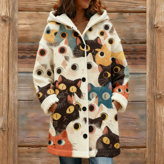 Women's Fun Cat Pattern Winter Warmth Knit Sweater Jacket elevenforest