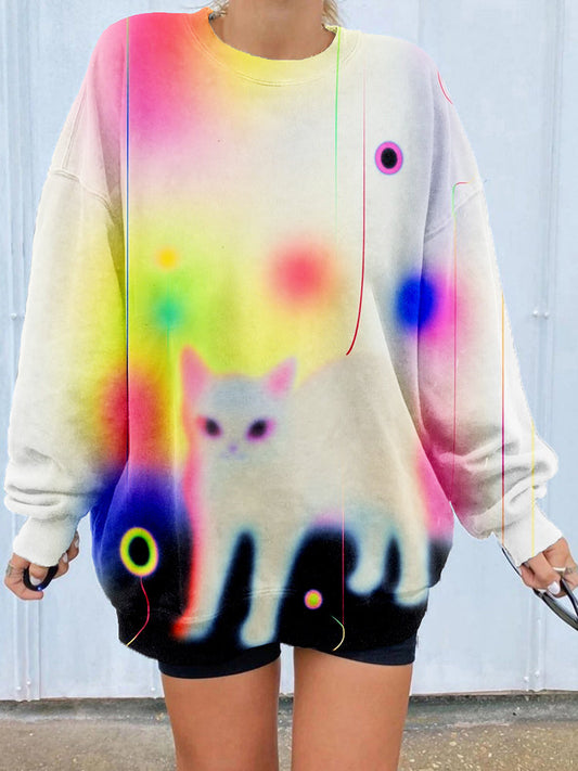 Funny Cute Cat Art Pattern Comfy Sweatshirt elevenforest