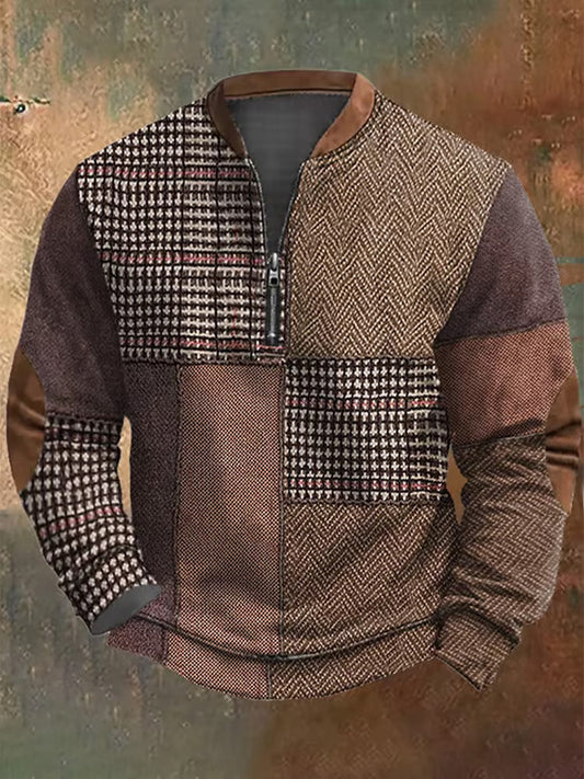Men's Retro Print Casual Zipper Sweatshirt artswardrobe