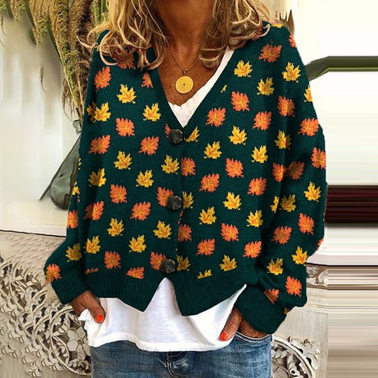Vintage Falling Maple Leaf Design Print Women's Cardigan Sweater artswardrobe