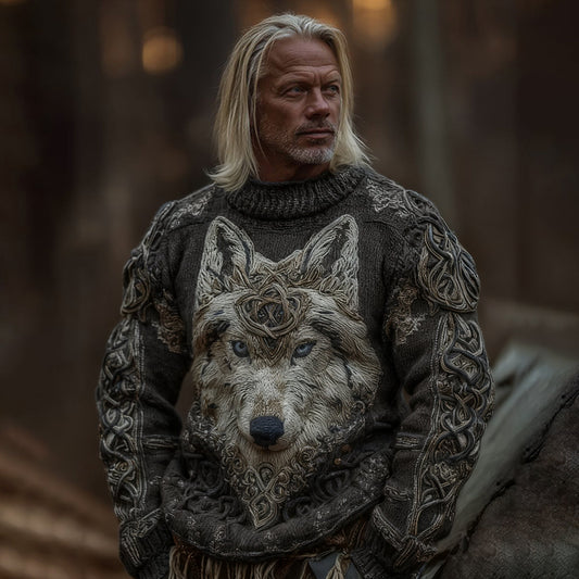Men's Viking Wolf Knit Pullover Sweater elevenforest