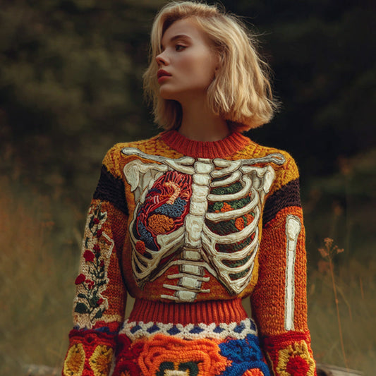 Vintage Halloween Human Anatomy Art Sense Thick Needle Round Neck Sweater artswardrobe