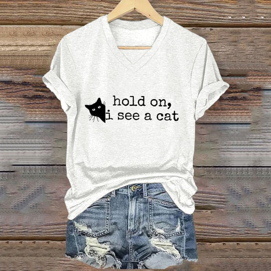 Hold On I See A Cat Ladies V-neck T-shirt elevenforest