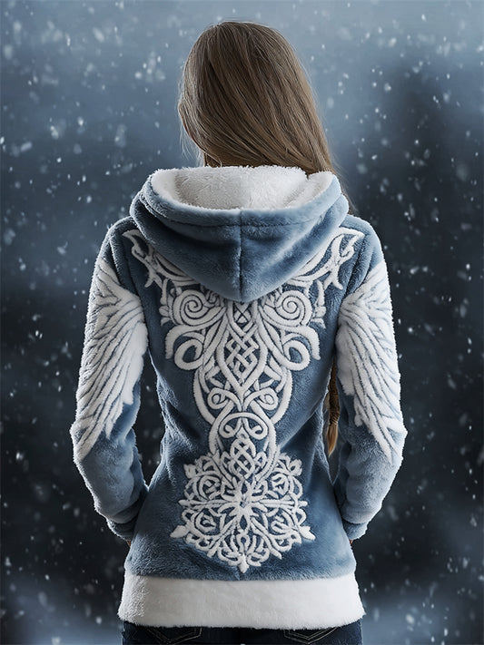 Comstylish Vintage Snowflake Wings Celtic Knot Cozy Plush Hoodie