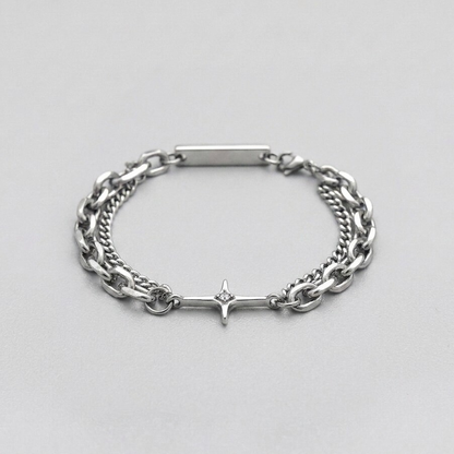 Celestial Star Cross Dual-Chain Silver Bracelet