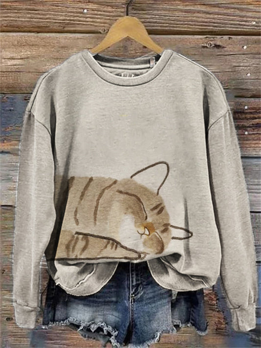 Sleeping Cat Simple Watercolor Art Sweatshirt elevenforest