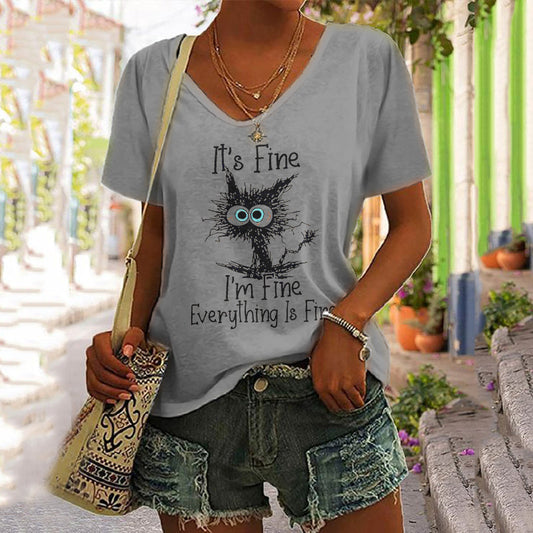 It's Fine I'm Fine Everything Is Fine Funny V Neck Short Sleeve T-Shirt elevenforest