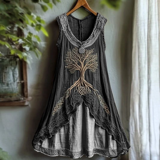 Tribal Viking Life Of Tree Celtic Knot Lace Art Linen Tank Dress artswardrobe