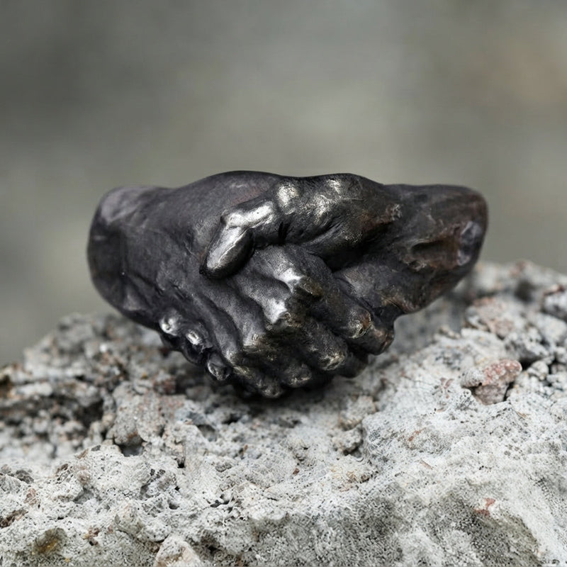 Clasped Hands Black Statement Ring
