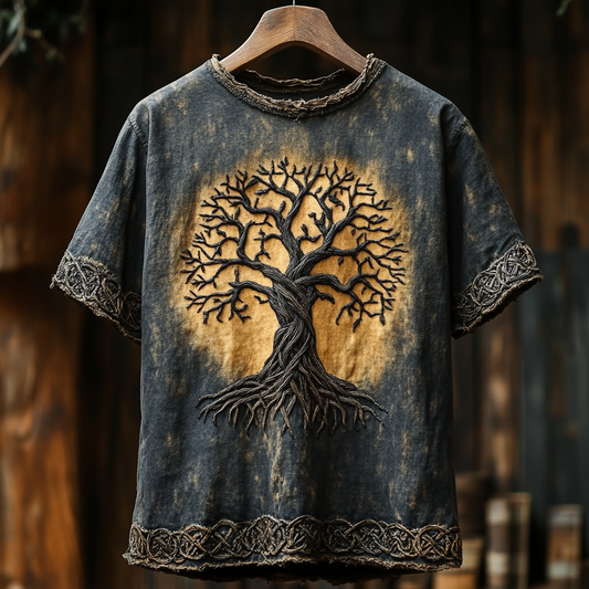 Men's Viking Life Of Tree Knot Vintage Linen T-shirt artswardrobe