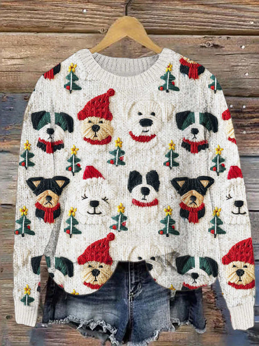 Comstylish Christmas Dogs Women's Knit Sweater