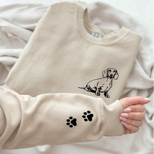 Comstylish Women's Cute Dachshund Embroidered Art Print Casual Sweatshirt