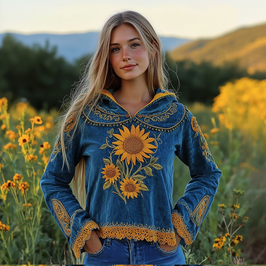 Comstylish Women's Ukrainian Floral Lace Embroidery Art Hooded Sweatshirt
