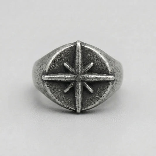 North Star Compass Rose Signet Ring