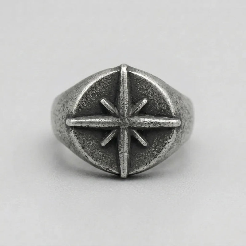 North Star Compass Rose Signet Ring