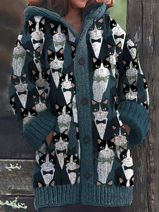 Colorful Cat Pattern Women's Cardigan elevenforest