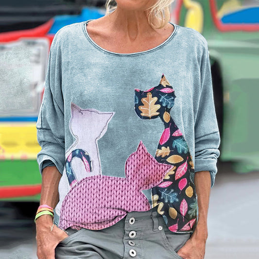 Cats Cottage Patchwork Fiber Art Comfy T Shirt elevenforest