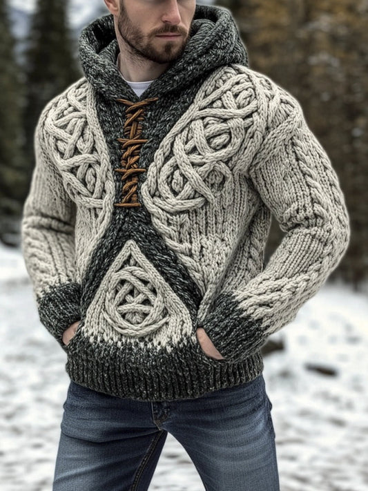 Vintage Celtic Knot Coarse Knit Men's Hooded Sweater artswardrobe