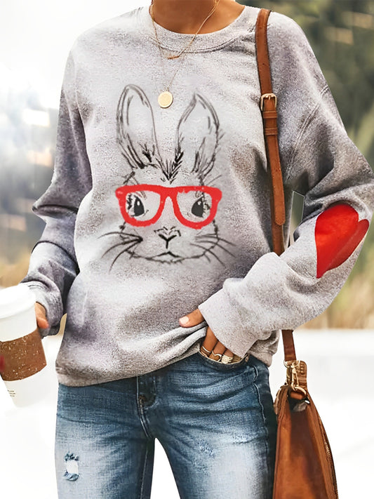 Comstylish Bunny With Glasses Women's Long Sleeve Sweatshirt