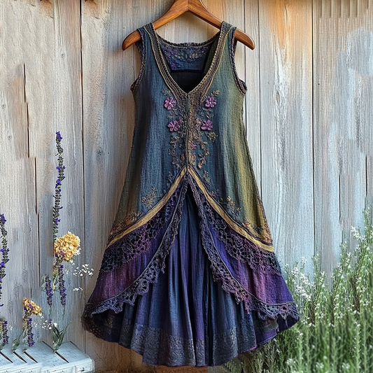 Vintage Purple Floral Lace Gradient Art Comfy Tank Dress artswardrobe