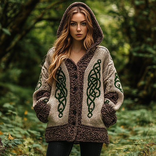 Vintage Irish Celtic Chunky Needle Comfortable Warm Hooded Cardigan Sweater elevenforest